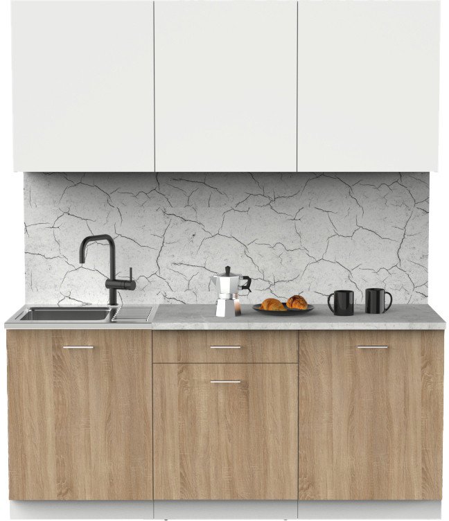 

Готовая кухня Интермебель Лайт-4 1.8 (белый/дуб сонома/мрамор лацио белый)