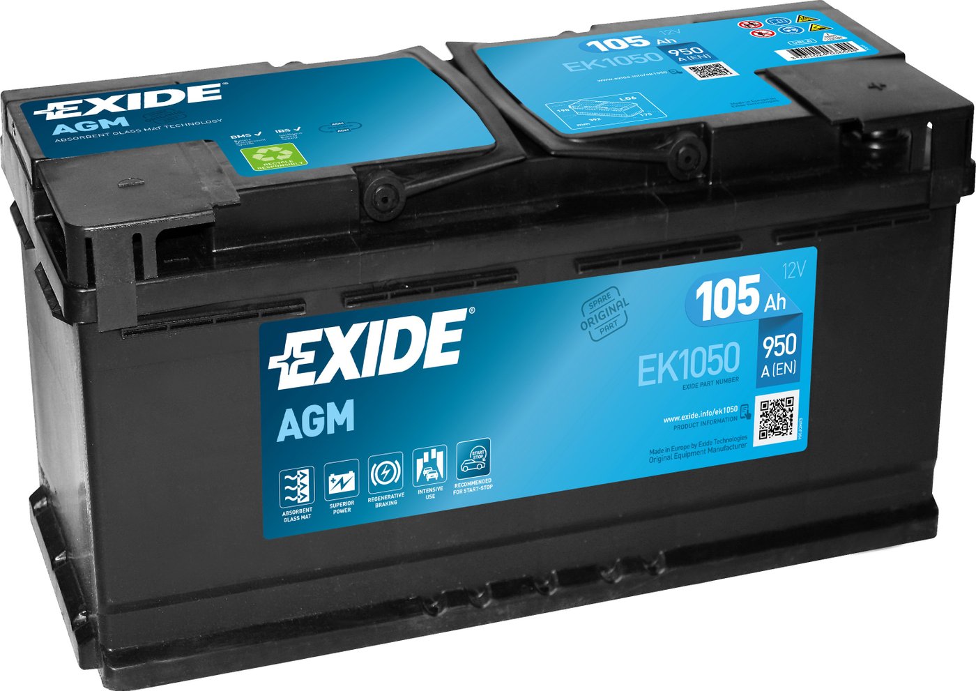 

Автомобильный аккумулятор Exide Start-Stop AGM EK1050 (105 А·ч)