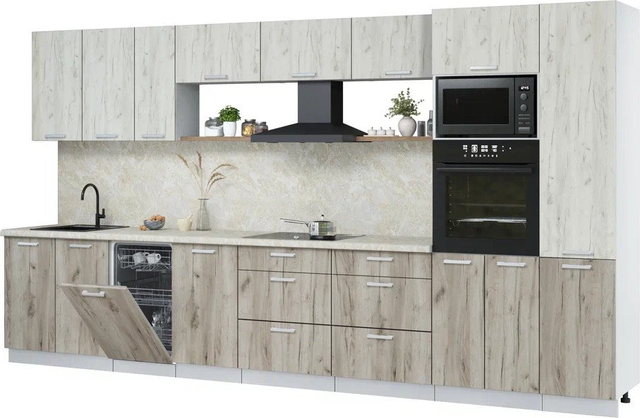 

Готовая кухня Интерлиния Мила Лайт 3.9-ПМ3 (дуб белый/дуб серый/опал светлый)