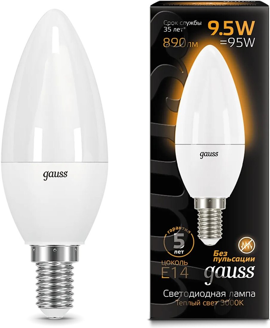 

Светодиодная лампочка Gauss LED Candle E14 9.5 Вт 3000 К 103101110