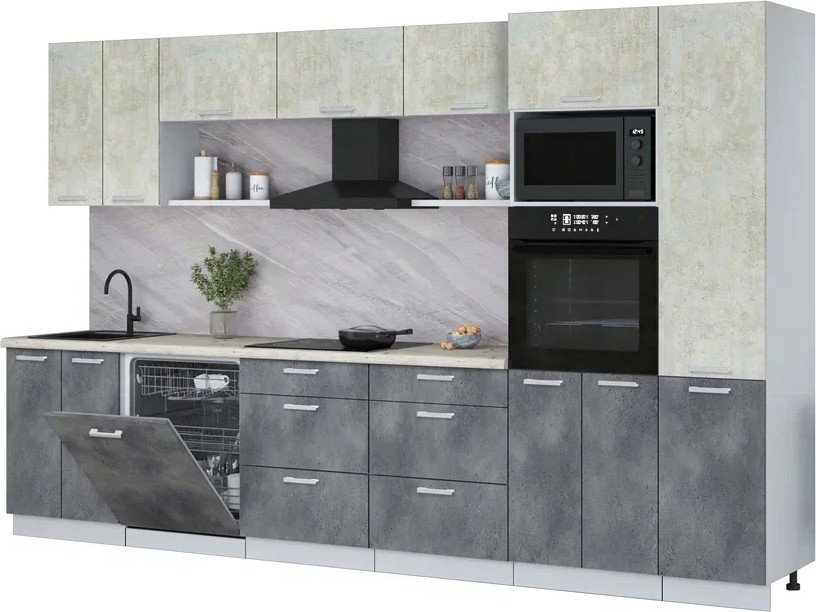 

Готовая кухня Интерлиния Мила Лайт 3.4-ПМ1 (бетон лайт/бетон портленд/бискайская сосна)