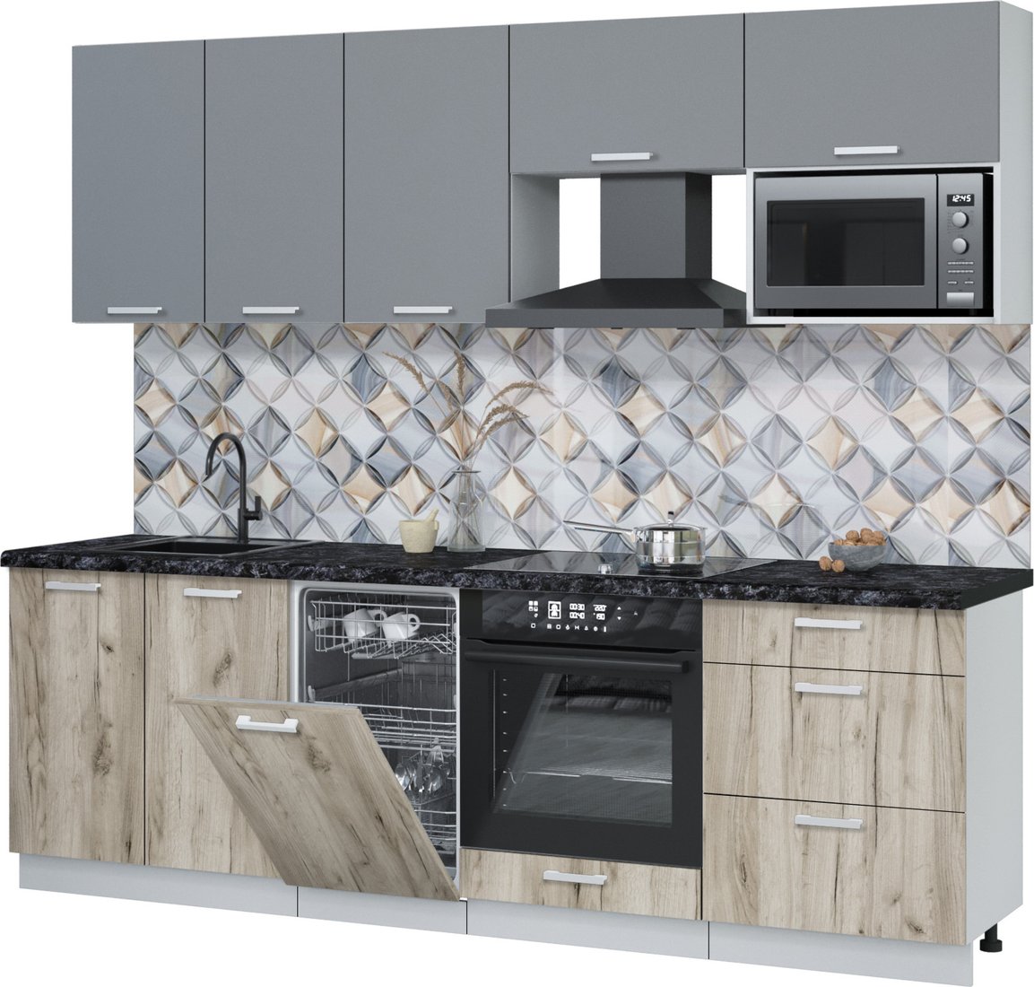 

Готовая кухня Интерлиния Мила Лайт 2.45-ПМ4 (серебро/дуб серый/кастилло темный)