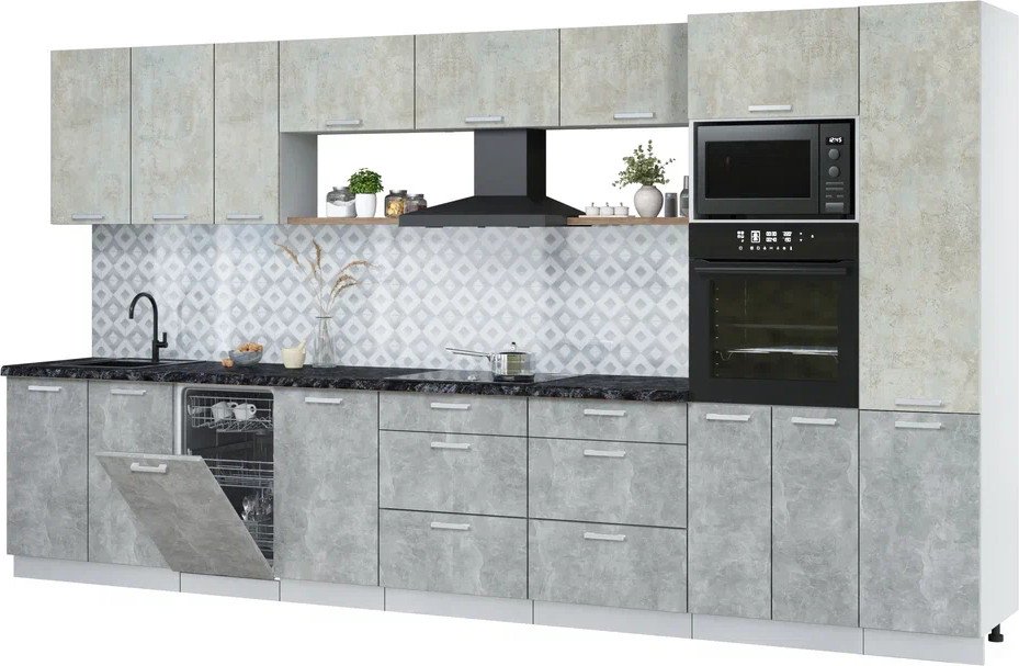 

Готовая кухня Интерлиния Мила Лайт 3.9-ПМ3 (бетон лайт/бетон/кастилло темный)