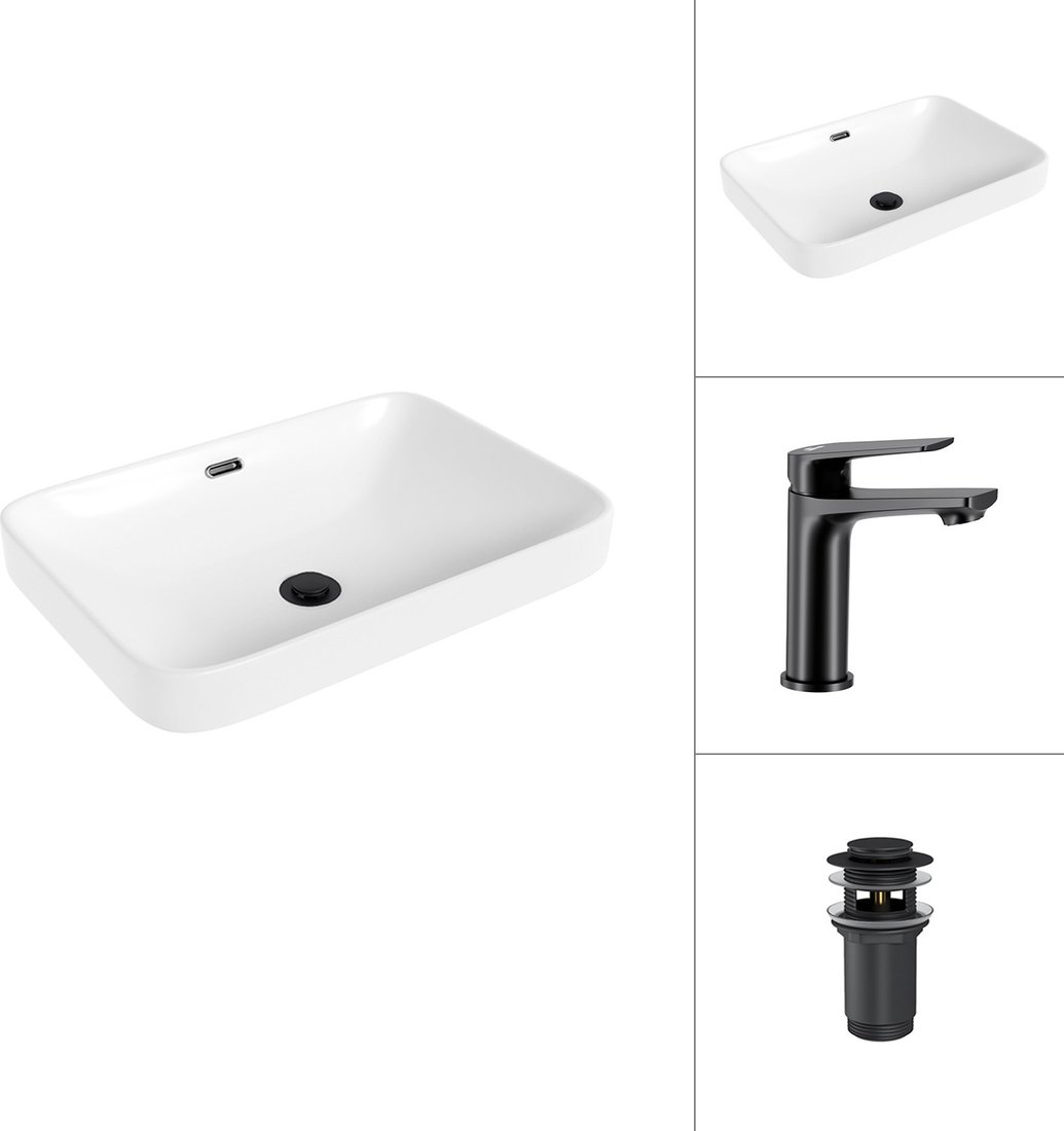 Умывальник Lauter 21441A + Sky 21СК533BS с донным клапаном 21190B (черный матовый)