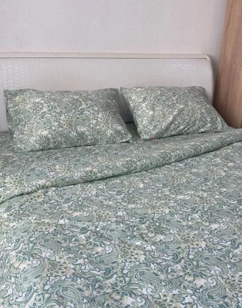 Постельное белье Swed House МТ 2сп (белый/зеленый узор)