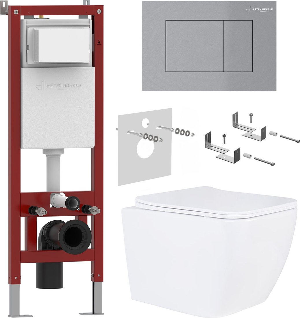 

Унитаз подвесной Roxen Cube в комплекте с инсталляцией Asten Readle Zentralmodul AR0601-185M с кнопкой сатин (хром матовый)