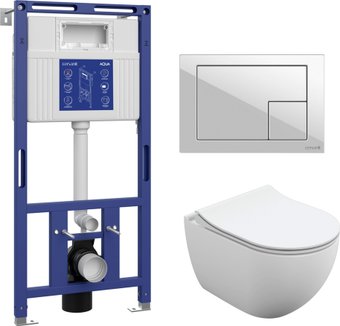 Унитаз подвесной Cersanit Brasko Slim 64824 + Aqua Prime М 50 68179 с кнопкой Corner 64077 (кнопка белый)