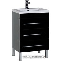 Aquanet Тумба с умывальником Верона 58 (черный, напольная, 3 ящика)