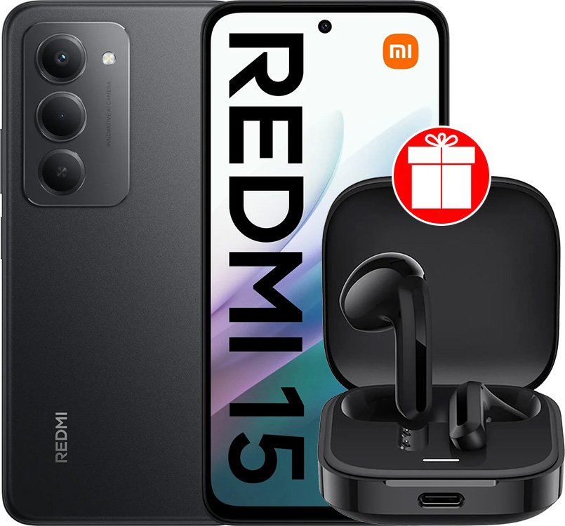 Телефон Xiaomi Redmi 15 4G 8GB/256GB международная версия (черный) + наушники Xiaomi Redmi Buds 6 Active M2344E1 (черный) по акции