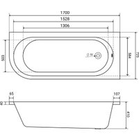 Ванна Lauter Monaco 170x72.5 2113170R (с каркасом и сифоном 21Y11021 матовый черный)