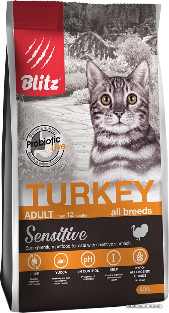 Сухой корм для кошек Blitz Sensitive Turkey Adult All Breeds (с индейкой) 400 г