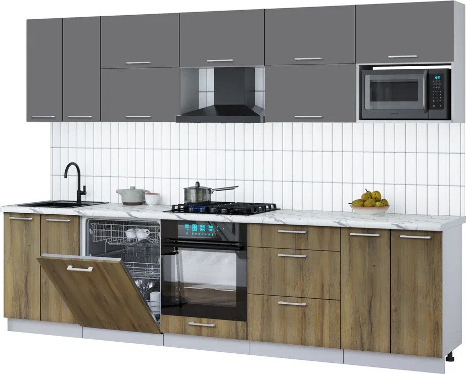 

Готовая кухня Интерлиния Мила Gloss 3.0-ПМ2 (дуб вотан/серый/белый гранит)