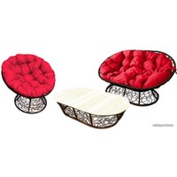 Набор садовой мебели M-Group Мамасан, Папасан и стол 12140206 (коричневый ротанг/красная подушка)