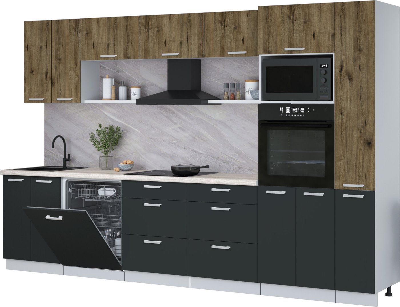 

Готовая кухня Интерлиния Мила Лайт 3.3-ПМ1 (дуб веллингтон/антрацит/травертин серый)