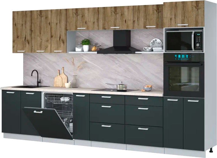 

Готовая кухня Интерлиния Мила Лайт 3.5-ПМ1-2 (дуб веллингтон/антрацит/травертин серый)