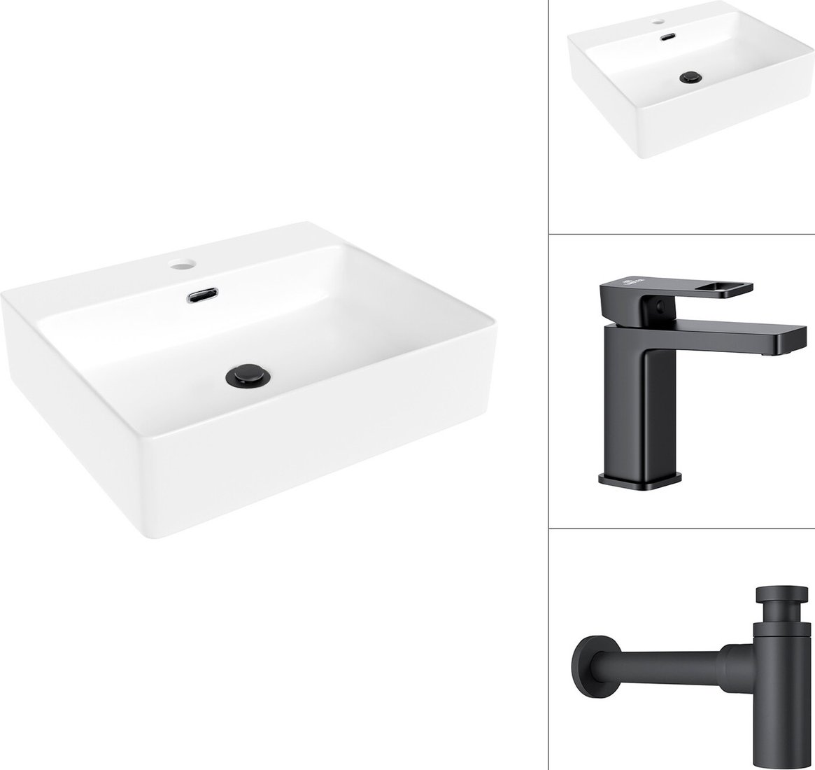 

Умывальник Lauter 21478 + Cascade 21СК655BS с сифоном 21635B (черный матовый)