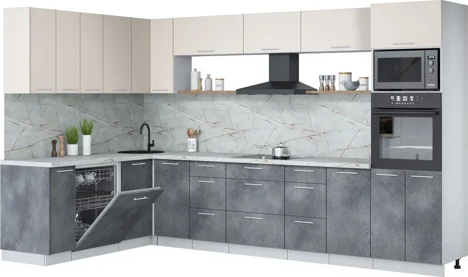 

Готовая кухня Интерлиния Мила Лайт 1.896х3.38-2 (персидский жемчуг/бетон портленд/серый каспий)