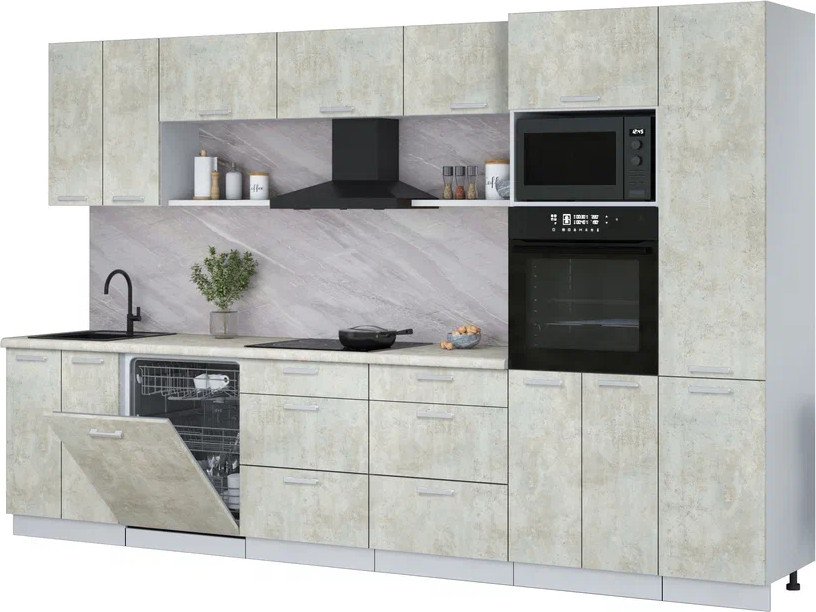 

Готовая кухня Интерлиния Мила Лайт 3.4-ПМ1 (бетон лайт/бетон лайт/опал светлый)