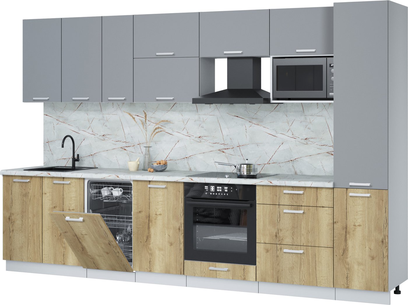 

Готовая кухня Интерлиния Мила Лайт 3.3-ПМ4 (серебро/дуб золотой/серый каспий)