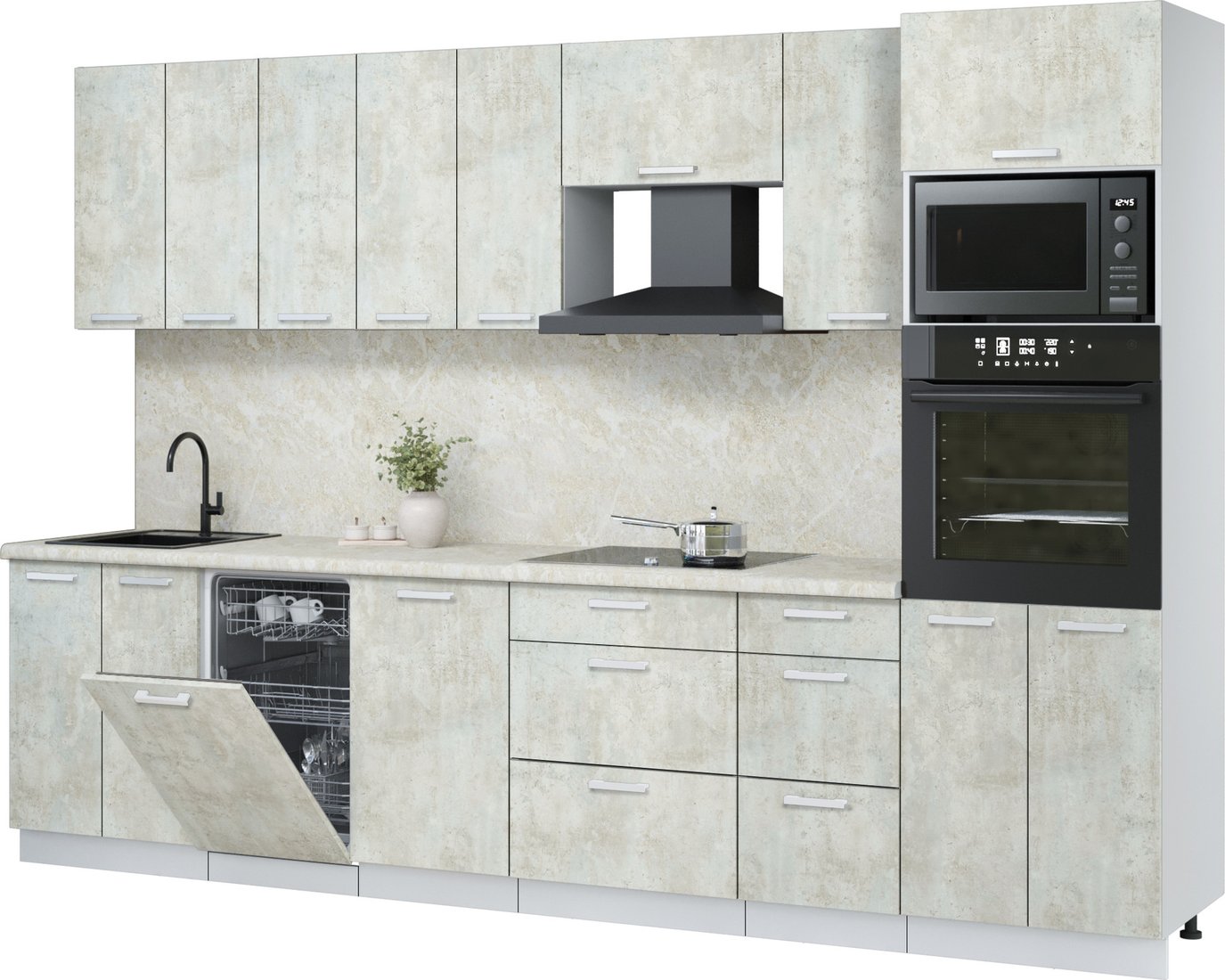 

Готовая кухня Интерлиния Мила Лайт 3.1-ПМ3 (бетон лайт/бетон лайт/опал светлый)