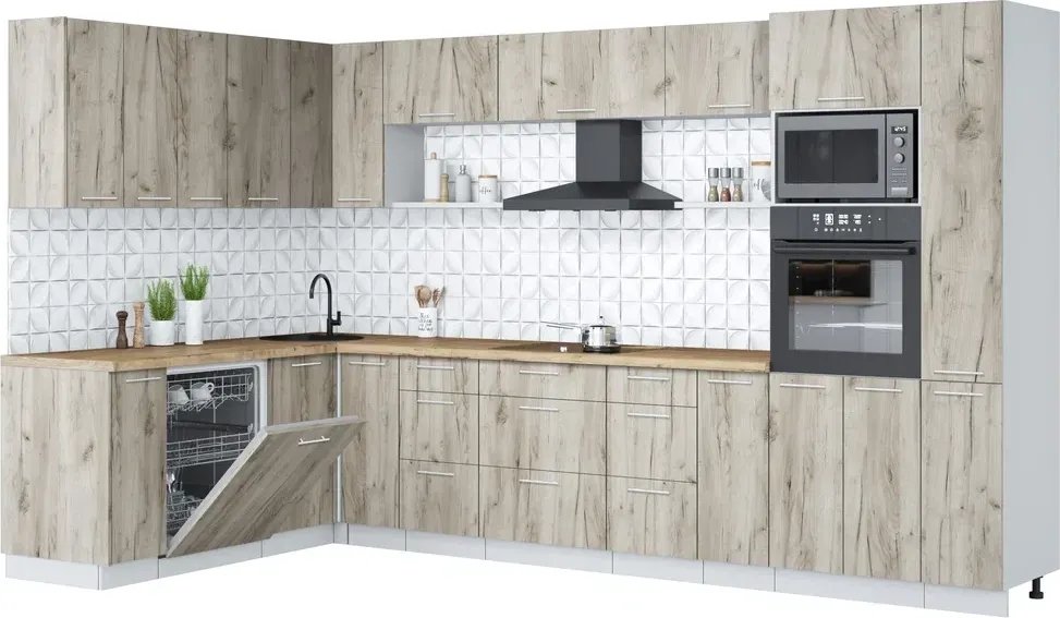 

Готовая кухня Интерлиния Мила Лайт 1.896х3.48 (дуб серый/дуб серый/дуб бунратти)