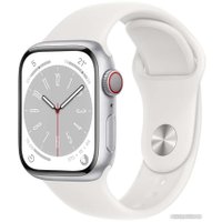 Умные часы Apple Watch Series 8 LTE 45 мм (алюминиевый корпус, серебристый/белый, спортивные силиконовые ремешки S/M + M/L)