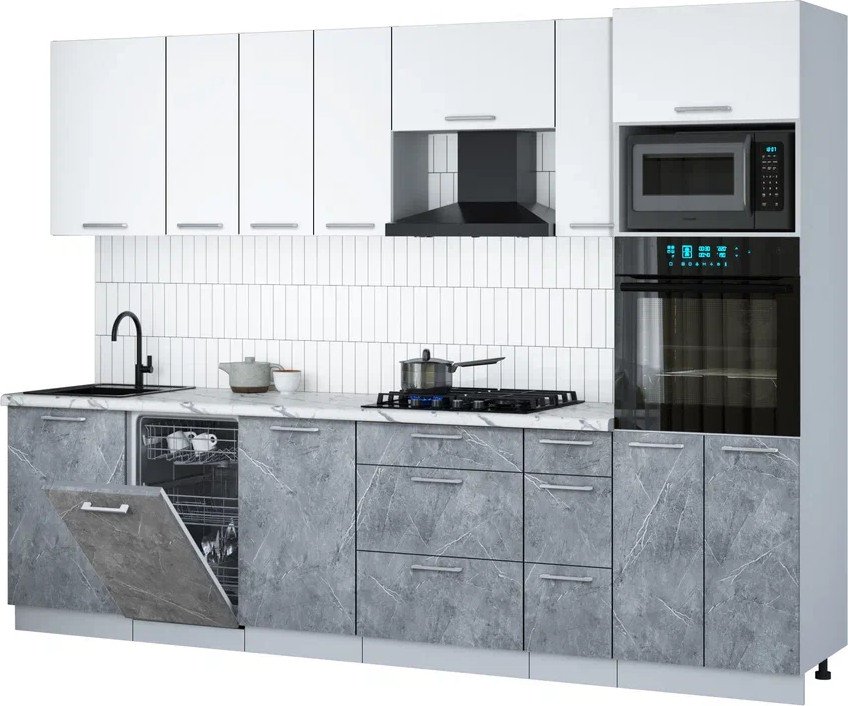 

Готовая кухня Интерлиния Мила Gloss 2.9-ПМ3 (керамика/белый/белый гранит)