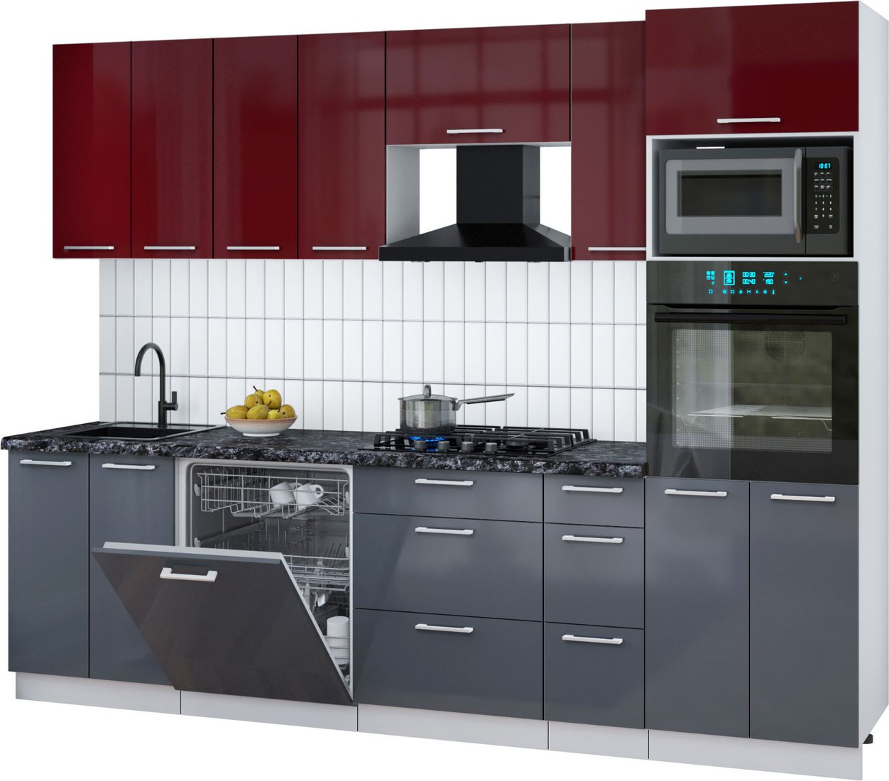 

Готовая кухня Интерлиния Мила Gloss 2.7-ПМ1 (асфальт глянец/бордовый глянец/кастилло темный)