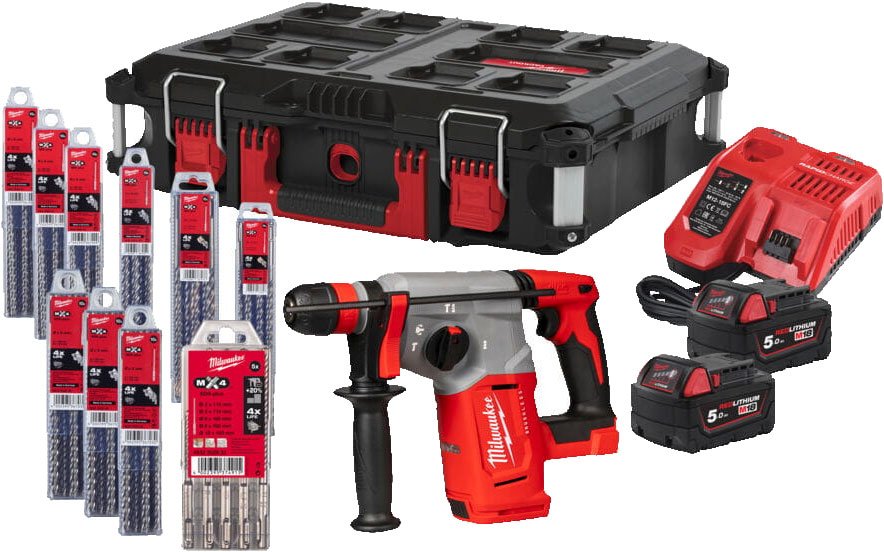 

Перфоратор Milwaukee M18 BLHX100P-502P 4933498243 (с 2-мя АКБ, кейс, набор оснастки)
