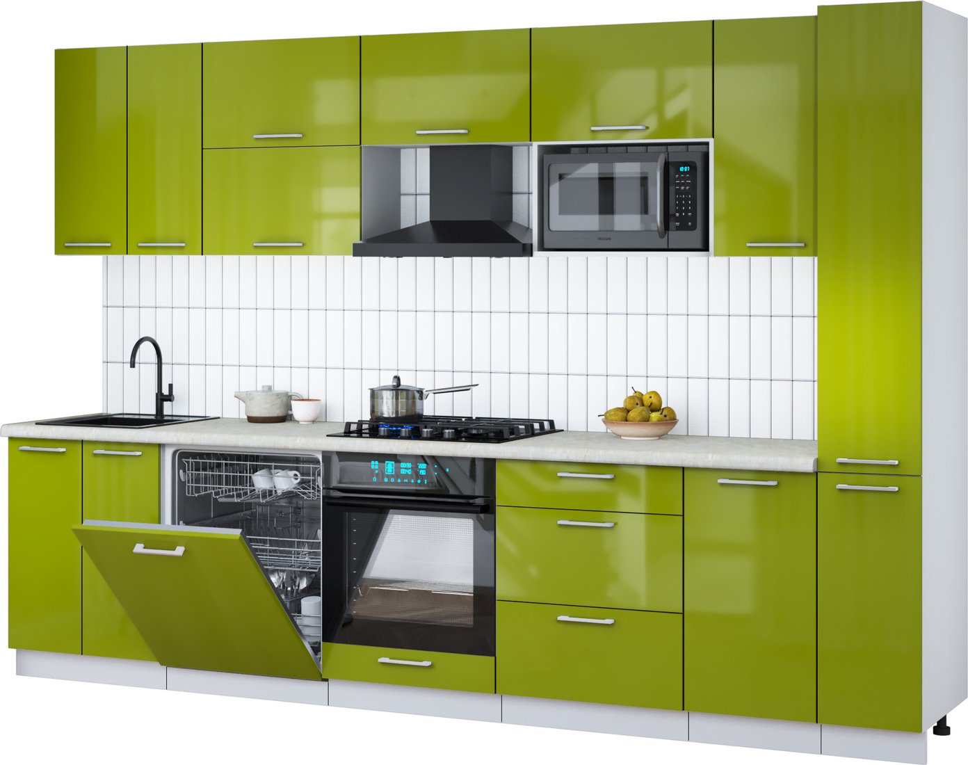 

Готовая кухня Интерлиния Мила Gloss 3.1-ПМ2 (яблоко глянец/яблоко глянец/опал светлый)