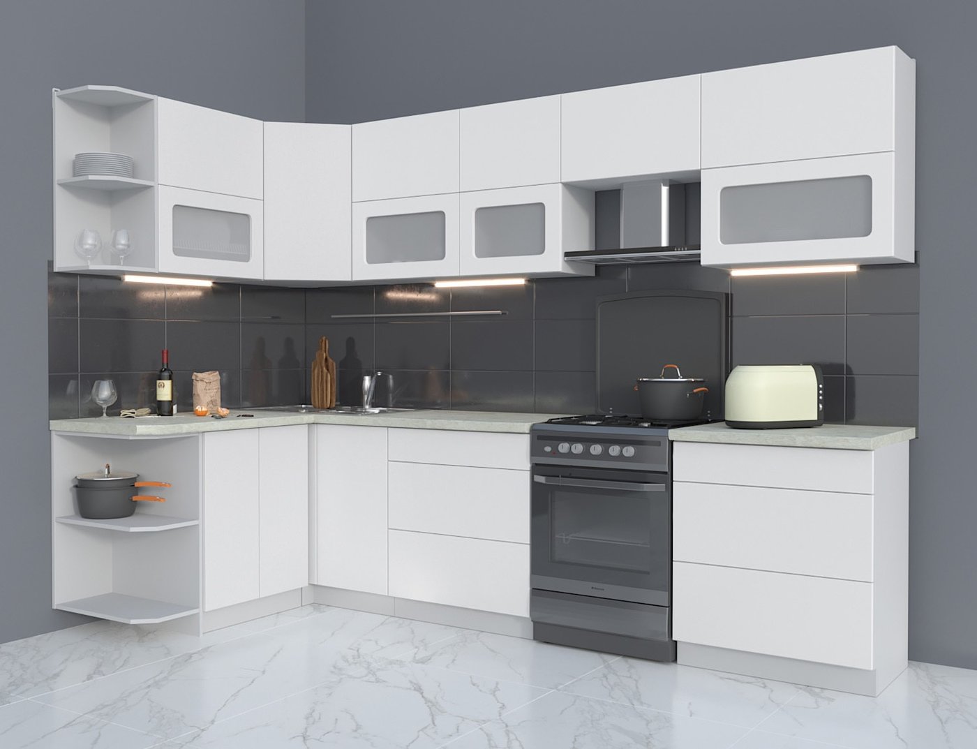 

Готовая кухня Интерлиния Мила Матте 1.5x3.0 Б левая (белый/белый/опал светлый)