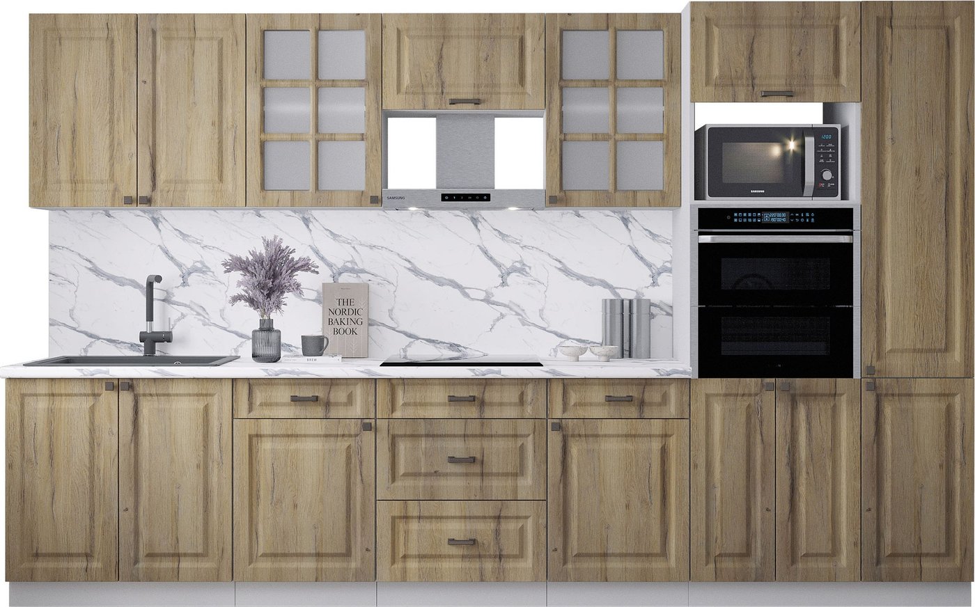 

Готовая кухня Интерлиния Мила Деко 3.4 (дуб вотан/дуб вотан/белый гранит)