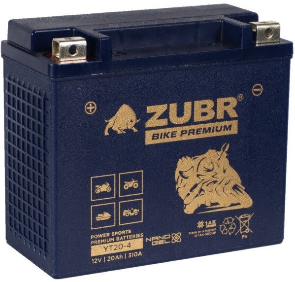Мотоциклетный аккумулятор Zubr Premium YT20-4 L+ (20 А·ч)