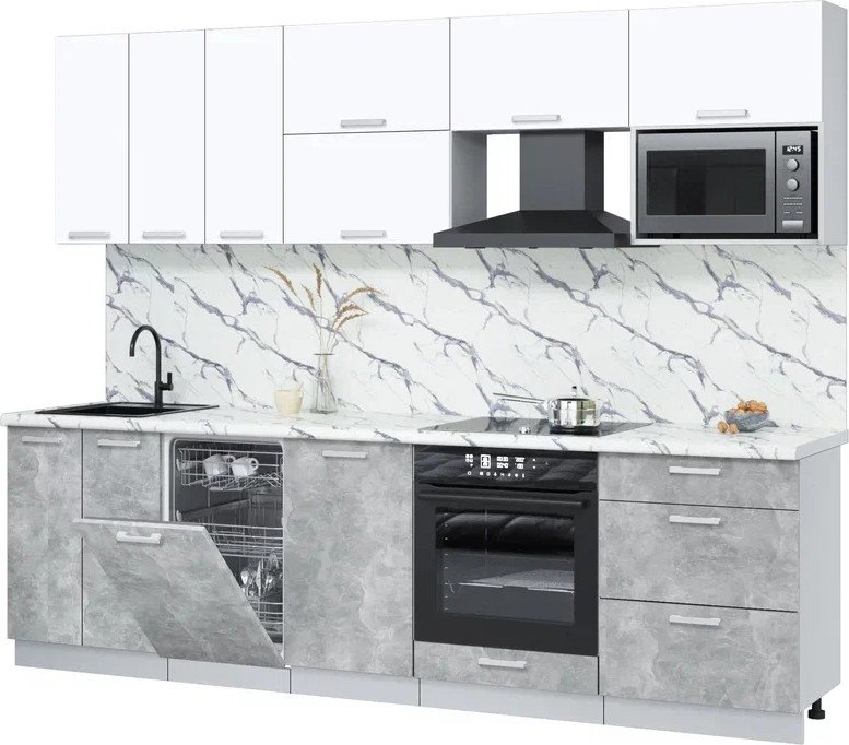 

Готовая кухня Интерлиния Мила Лайт 2.7-ПМ4 (белый платинум/бетон/белый гранит)