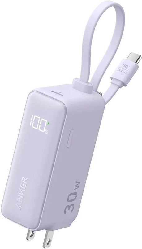 Внешний аккумулятор Anker Power Bank Fusion Built-In USB-C Cable A1636 30W 5000mAh (сиреневый)