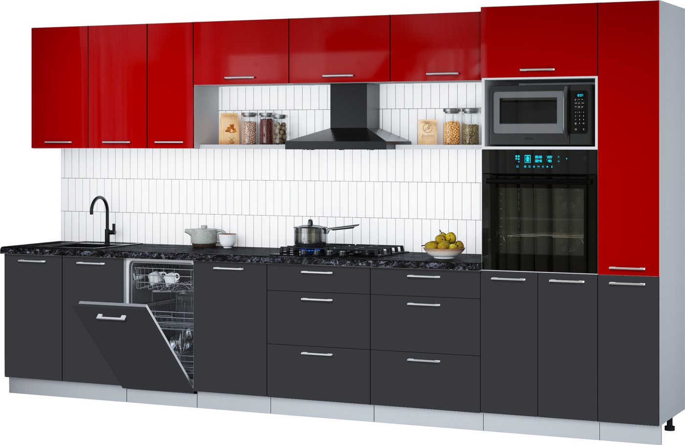 

Готовая кухня Интерлиния Мила Gloss 3.8-ПМ3 (пепел/красный глянец/кастилло темный)