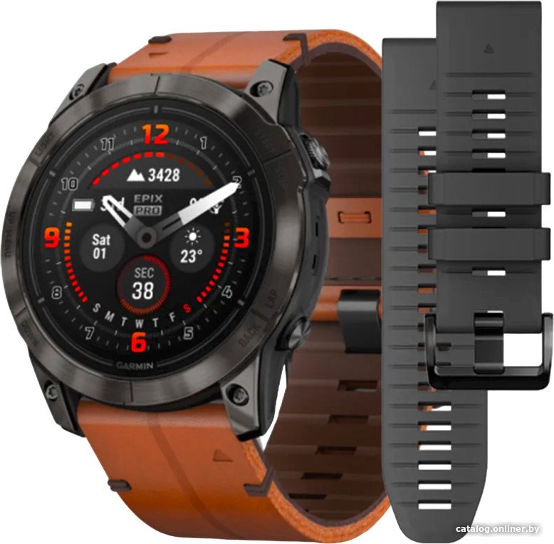 Умные часы Garmin Epix Pro Gen 2 Sapphire 51 мм (карбоново-серый титан/каштановый, с кожаным и силиконовым ремешками)