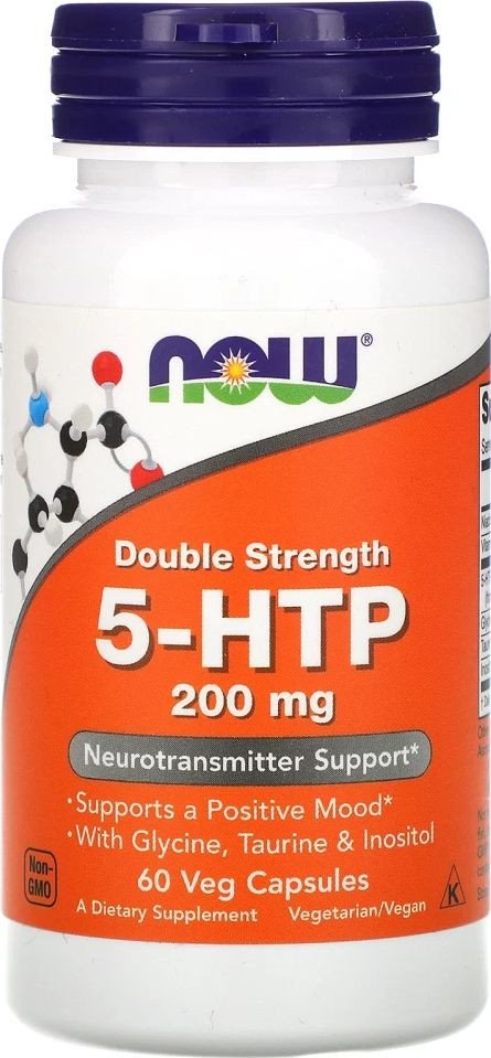 БАД Now Foods 5-HTP 200 мг + Глицин, Таурин, Инозитол (60 вег. капсул)