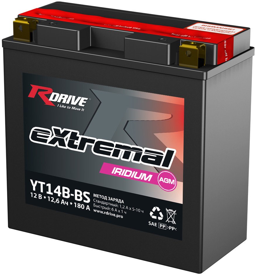 

Мотоциклетный аккумулятор RDrive eXtremal Iridium YT14B-BS (12 А·ч)