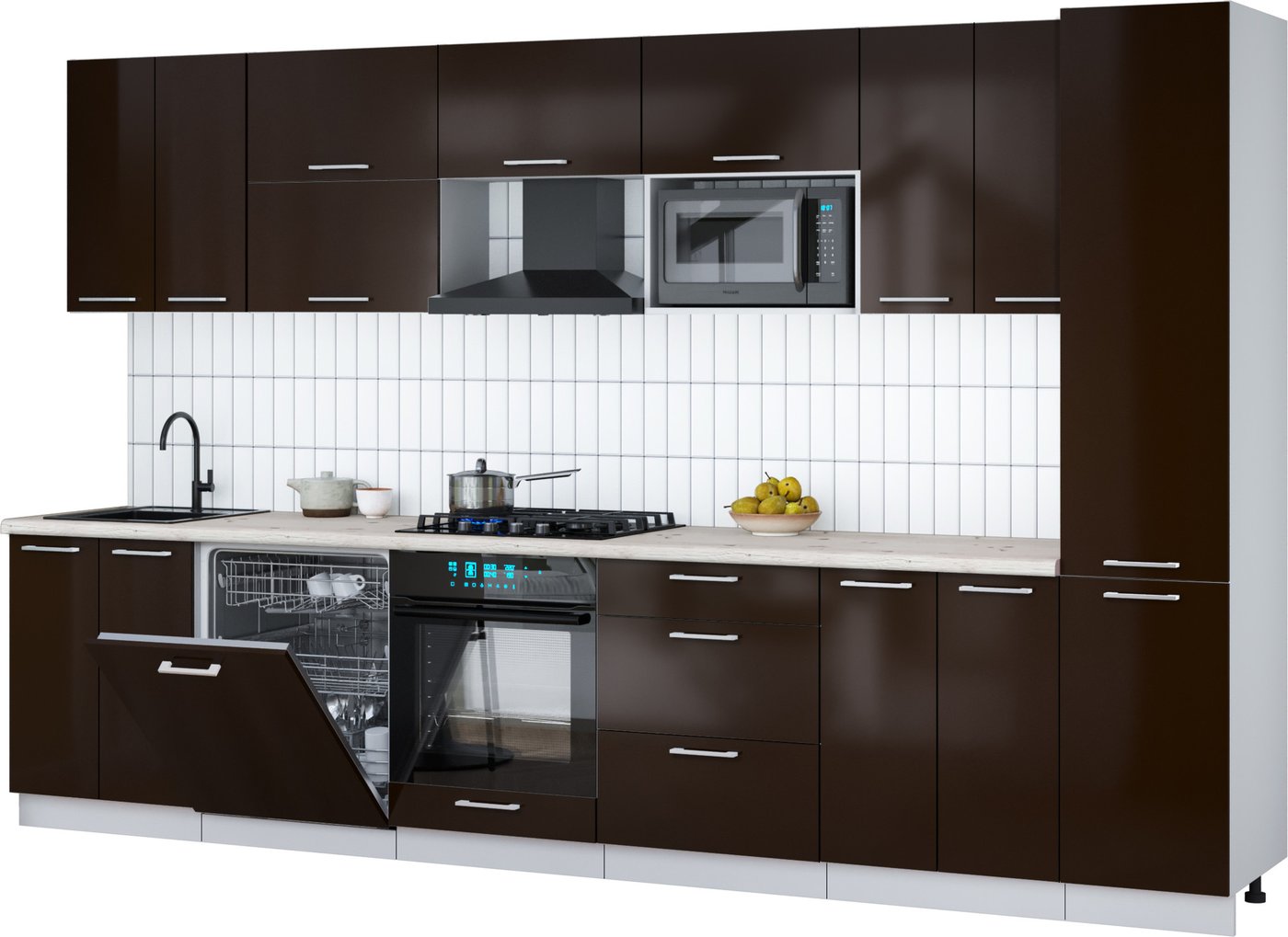 

Готовая кухня Интерлиния Мила Gloss 3.4-ПМ2 (шоколад глянец/шоколад глянец/бискайская сосна)