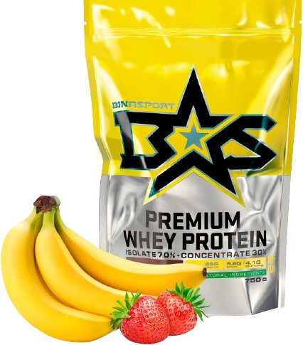 

Протеин сывороточный (изолят) Binasport Premium Whey Protein (750г, клубника/банан)
