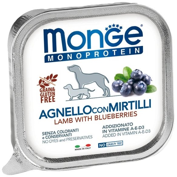 

Пресервы Monge Natural Monoprotein Fruits из ягненка с черникой (150 г)