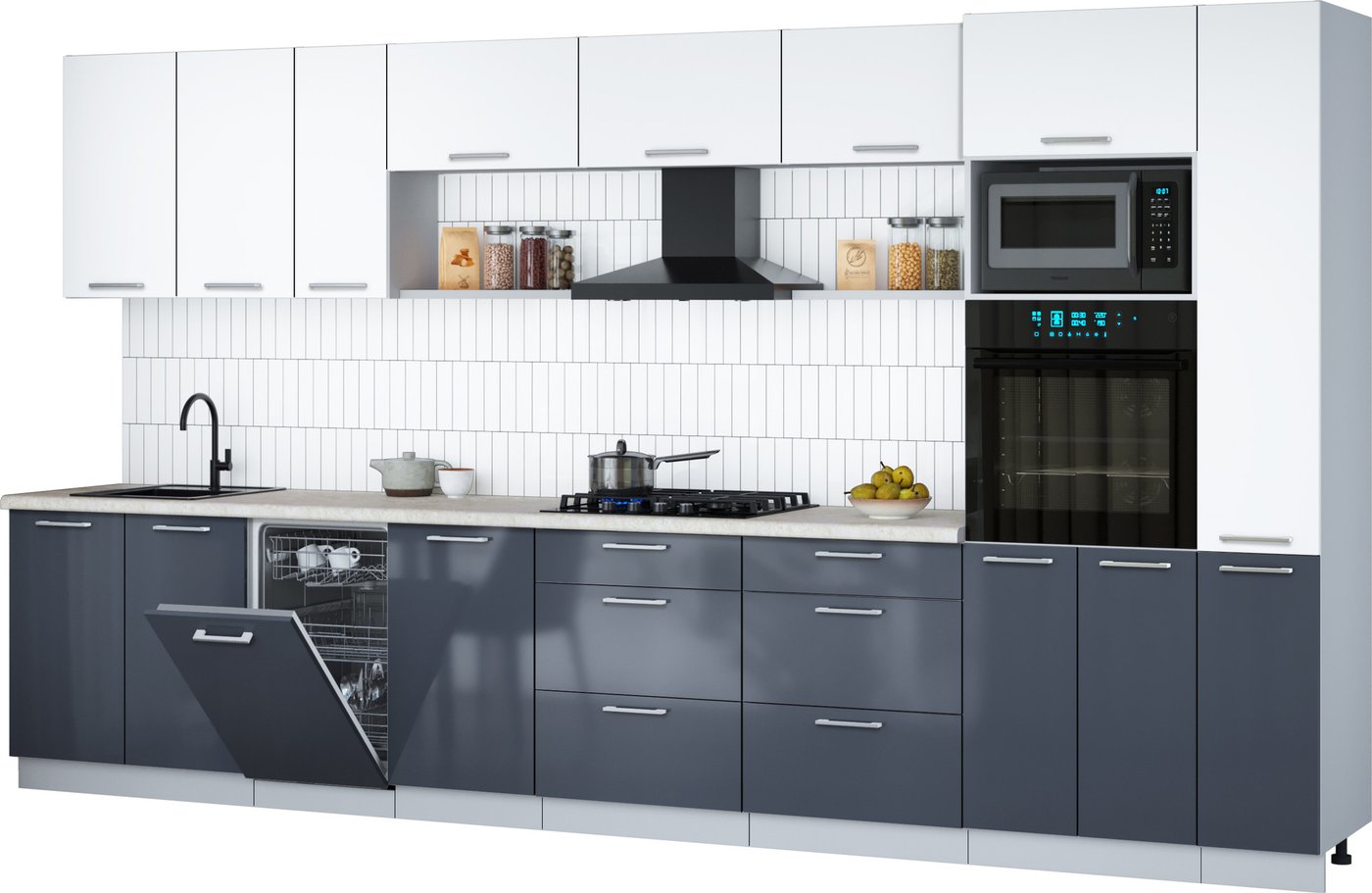 

Готовая кухня Интерлиния Мила Gloss 3.8-ПМ3 (асфальт глянец/белый/опал светлый)