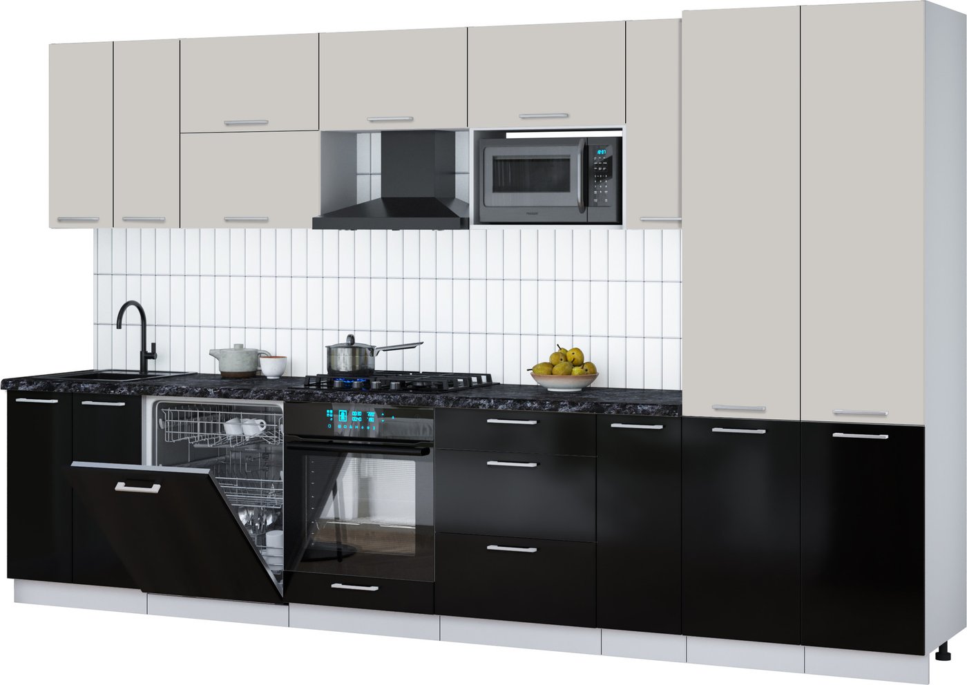 

Готовая кухня Интерлиния Мила Gloss 3.5-ПМ2 (черный глянец/кашемир/кастилло темный)