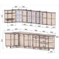 Готовая кухня Интерлиния Мила Деко 1.2x3.2 (черный/дуб вотан/белый гранит)