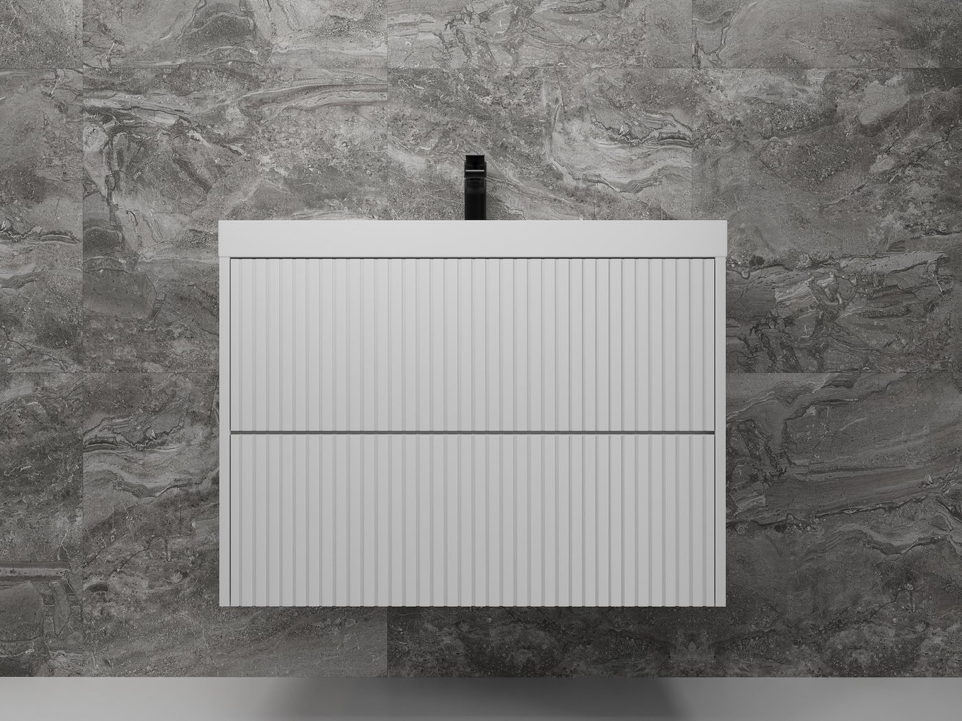 

Symbolite Тумба под умывальник Стокгольм 80 Classic Push 2 ящика (подвесная, белый рифленый софт)