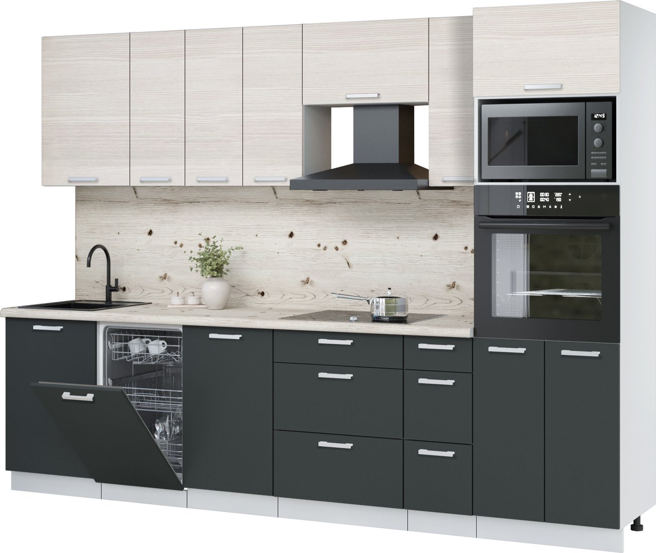 

Готовая кухня Интерлиния Мила Лайт 2.9-ПМ3 (вудлайн кремовый/антрацит/бискайская сосна)