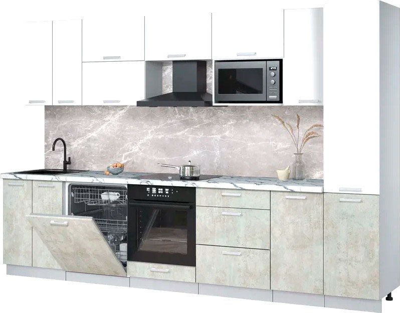 

Готовая кухня Интерлиния Мила Лайт 3.2-ПМ2 (белый платинум/бетон лайт/белый гранит)