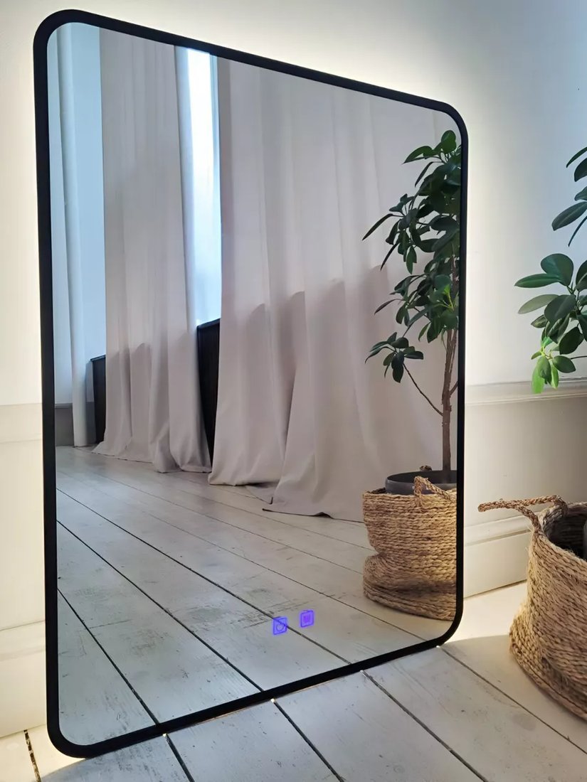 Зеркало с подсветкой  EMZE 60x80 LED.UV.SMART.60.80.CHE.AF.4K (черный с УФ-окантовкой и подсветкой)