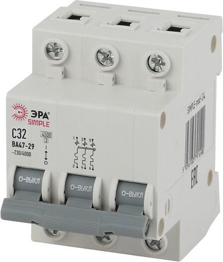 

Выключатель автоматический ЭРА Simple-Mod-24 ВА47-29 3P 32А 4.5кА C Б0039241